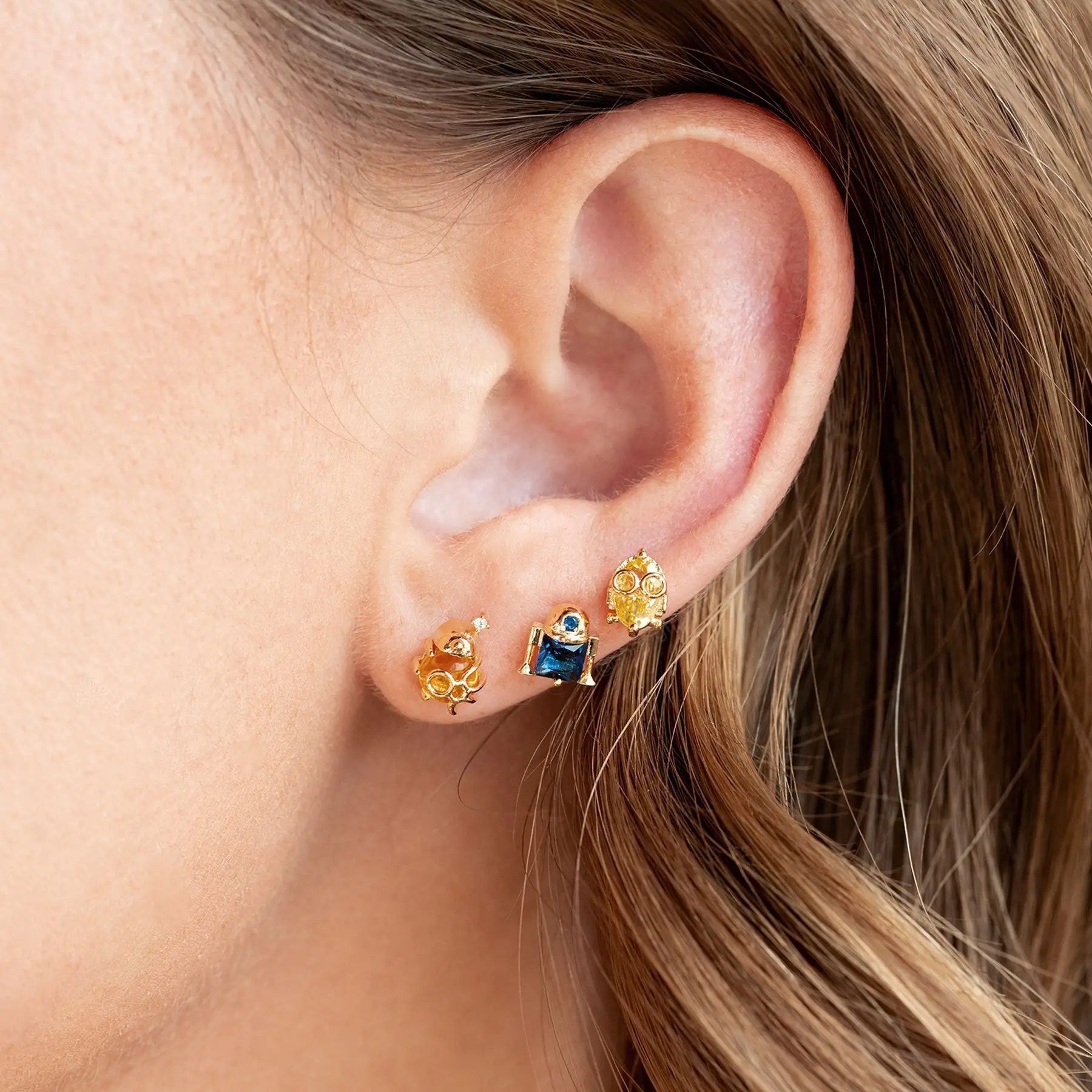 

New Ins Cartoon Alien Zircon Earrings Vintage Colorful Gold-plated Robot Stud Earring For Women Girls Fashion Jewelry