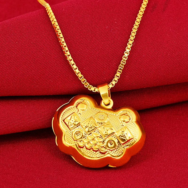 Baoyou Euro Vietnam Gilded Baby Lock Necklace Imitation Gold Safety Long Life Lock Pendant Children's Gold