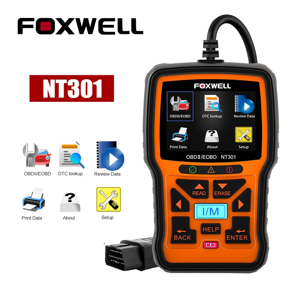 Автомобильный сканер FOXWELL NT301 EOBD автомобильные Инструменты OBDII OBD2 считыватель кодов для автомобильной системы двигателя диагностический инструмент OBD JOBD сканер