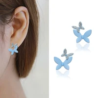 blue butterfly stud earrings with silver post double butterflies with cz earring statement jewelry for women