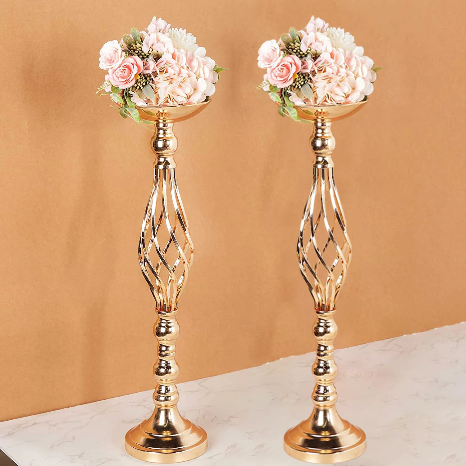 

2Pcs Metal Candle Holders Wedding Table Centerpieces Decoration Stand Candlestick for Birthday/Anniv./Party Flower Vases Holders