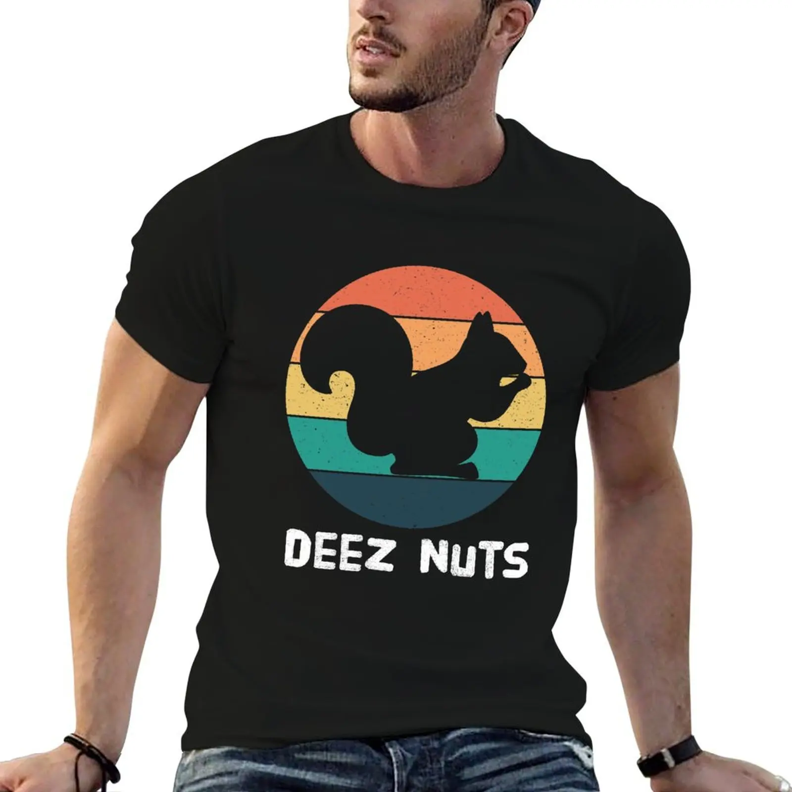 Фото Винтажная футболка с забавным мемом о белке и закате Deez Nutz Humor, модная повседневная рубашка с коротким рукавом №1