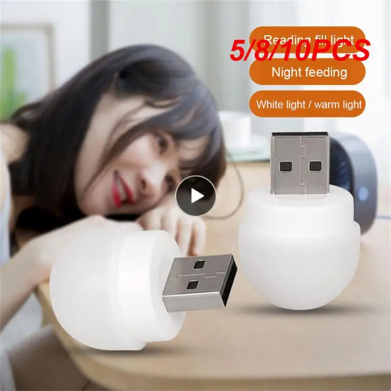 

5/8/10PCS Small Round Reading Light Long Endurance 5g Usb Book Light Low Power Consumption Eye Protection