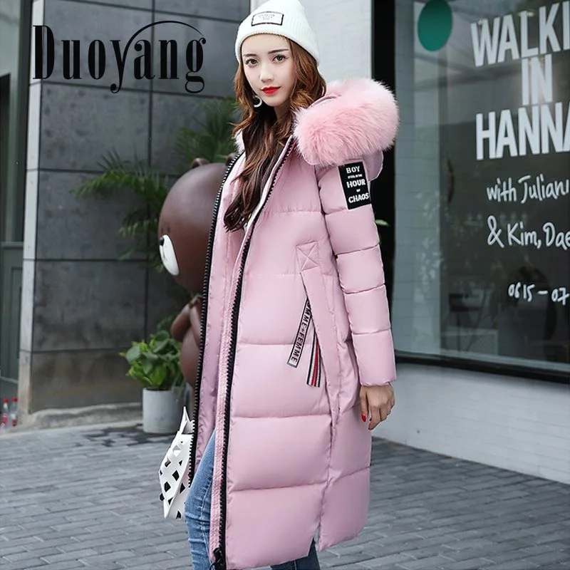 

Winter Woman Jackets & Coats 2022 Fur Collar Warm Cotton Zipper Solid Parkas Women's Clothing Long Casual Outerwears