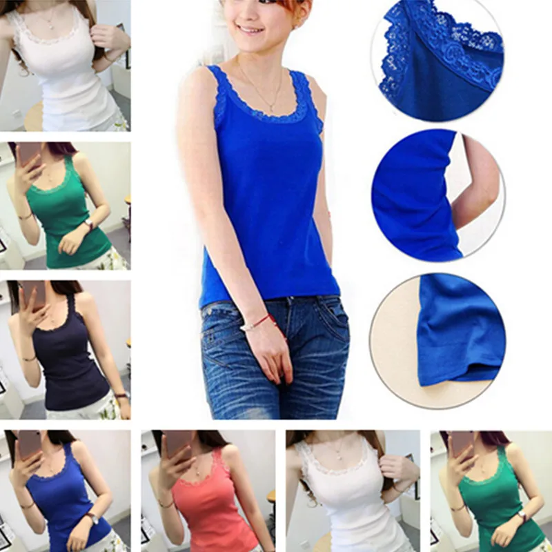 2021 Summer Top Women Sleeveless Lace Tank Sexy Women's T-shirt Vest Tops Female White Black Underwear | Женская одежда