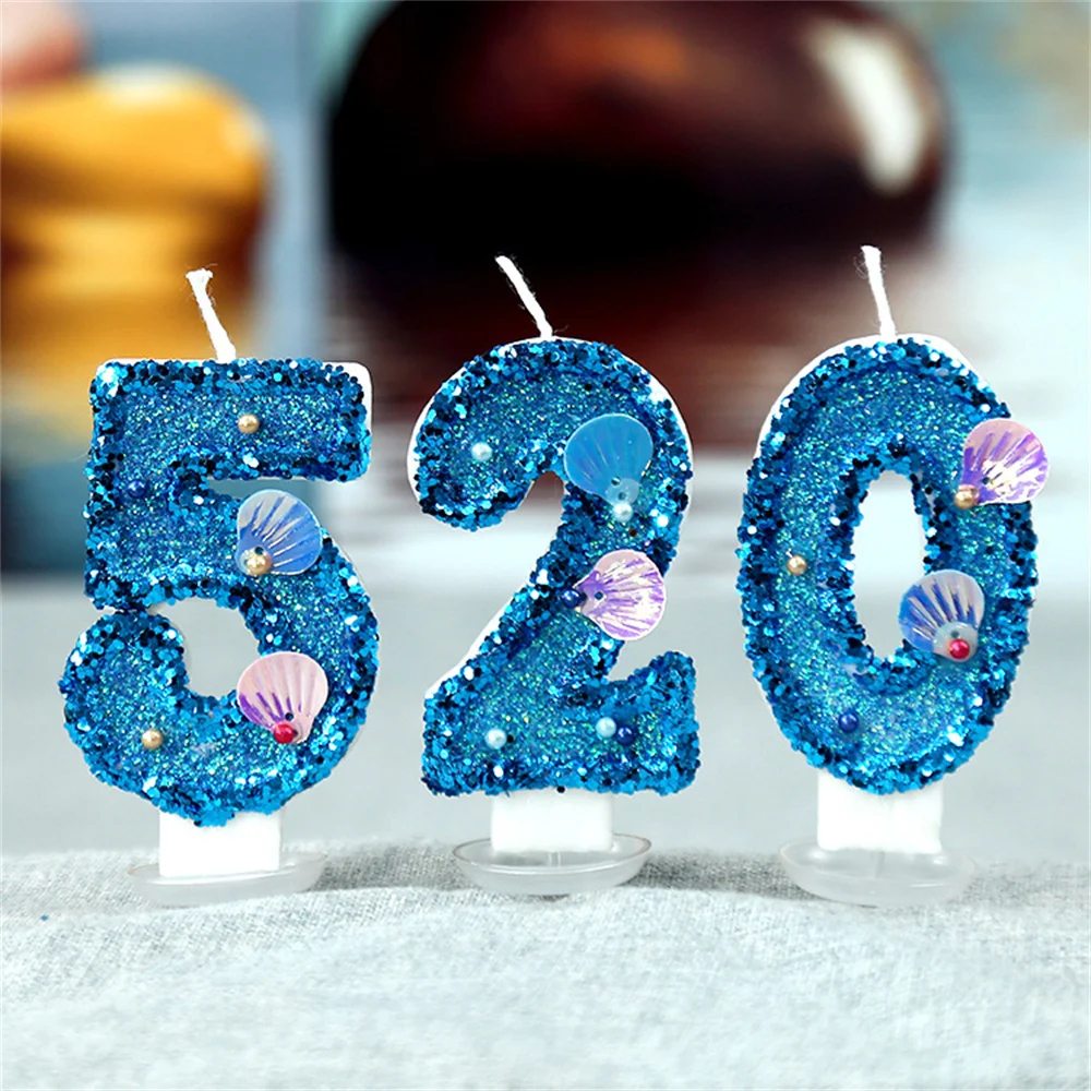 

0-9 Number Candles Glitter Mermaid Birthday Cake Candle Cake Toppers for Anniversary Wedding Party Decoration Supplies