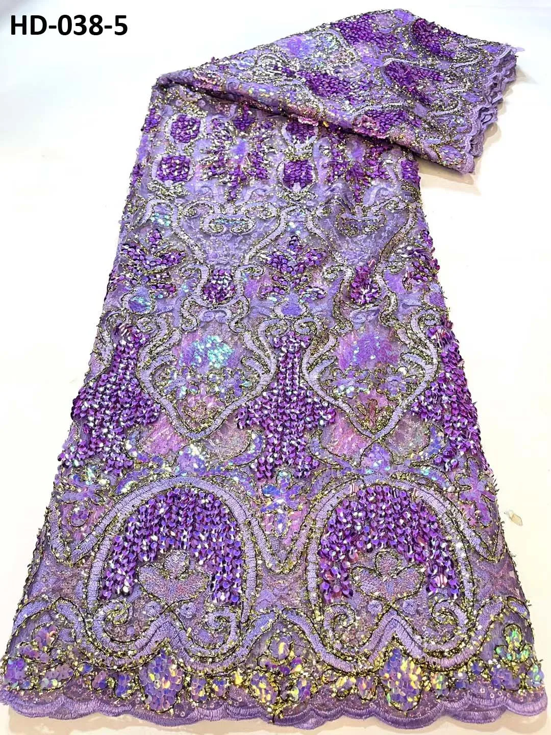 

Nigerian Lace Fabric Purple Blue Organza Mesh Fabric Sequins Embroidery Materials Fabric for Sewing Women's Dress Skirt Wedding