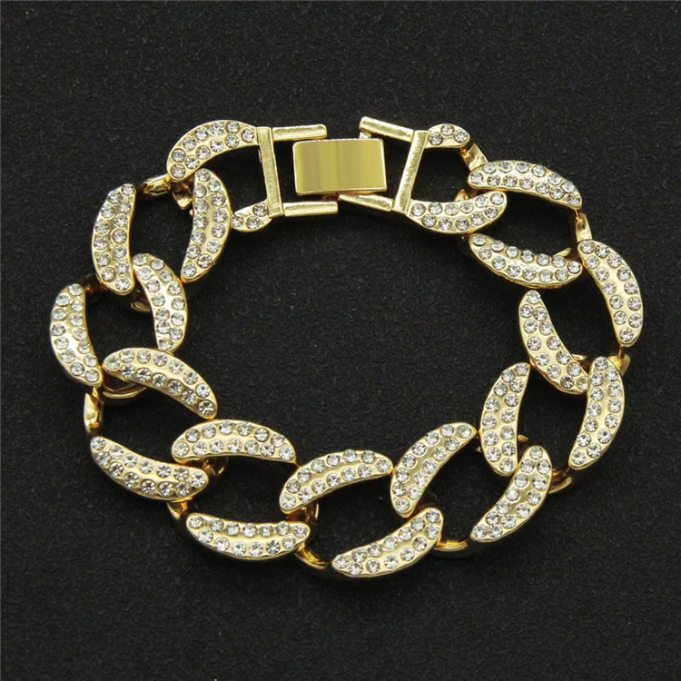 

European and American men and women cool full diamond Cuban chain bracelet hipster personality nightclub Cuban chain bracelet