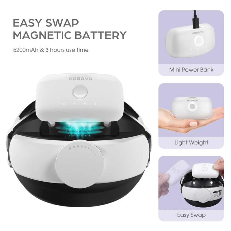 BOBOVR M2 Pro Head Strap For Oculus Quest 2 VR Battery Elite Halo Strap Battery Pack Power Bank for Meta Quest2 Extend Playtime