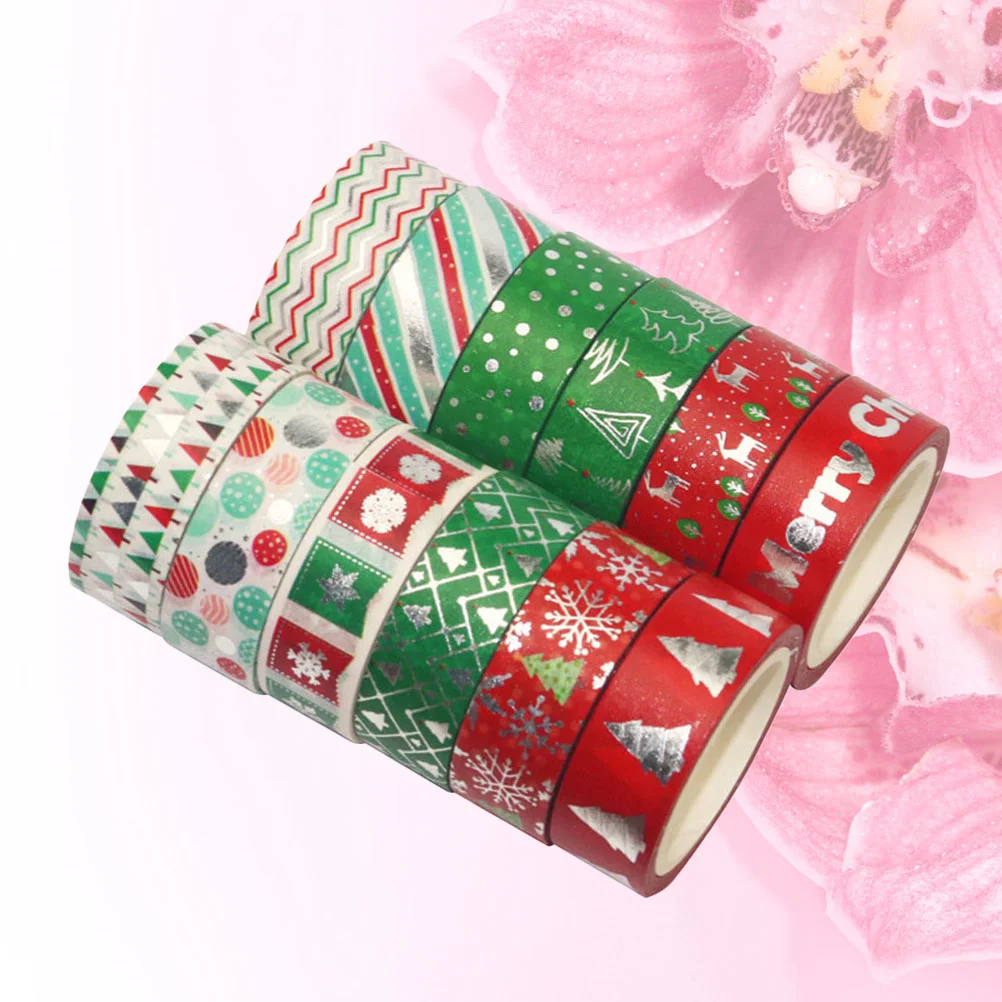 

12 Rolls Paper Tapes Decorative Washi Paper Christmas Packaging Band Stickers Adhesive Tapes for Notebook DIY Craft