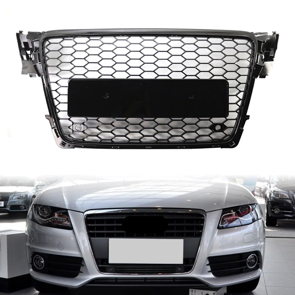

Black Car Front Hood Bumper Grill For Audi A4 B8 2009 2010 2011 2012 RS Honeycomb Mesh Racing Grille Replacement Parts