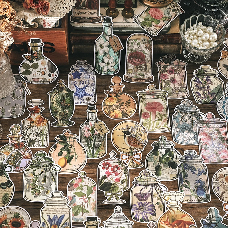 

15 pcs Vintage bottle Scrapbooking material paper Plant Flowers Diy Diary Album Decorative paper for Planner hand made Supplies
