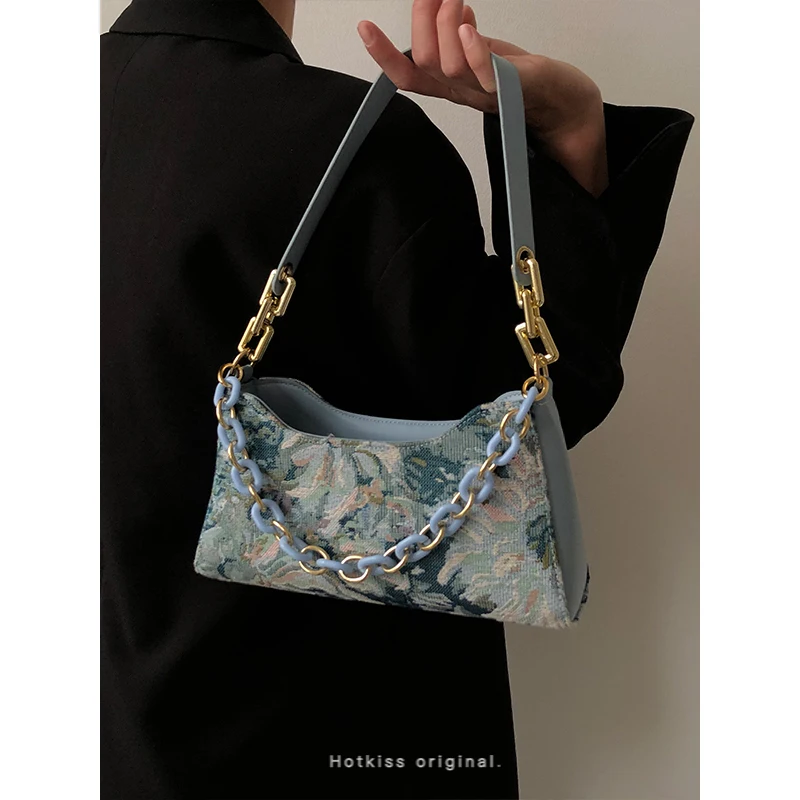 

2022 Fashion Luxury Designer Handbags Women's Girl Shopper Party Flowers Painting Canvas Shoulder Bag