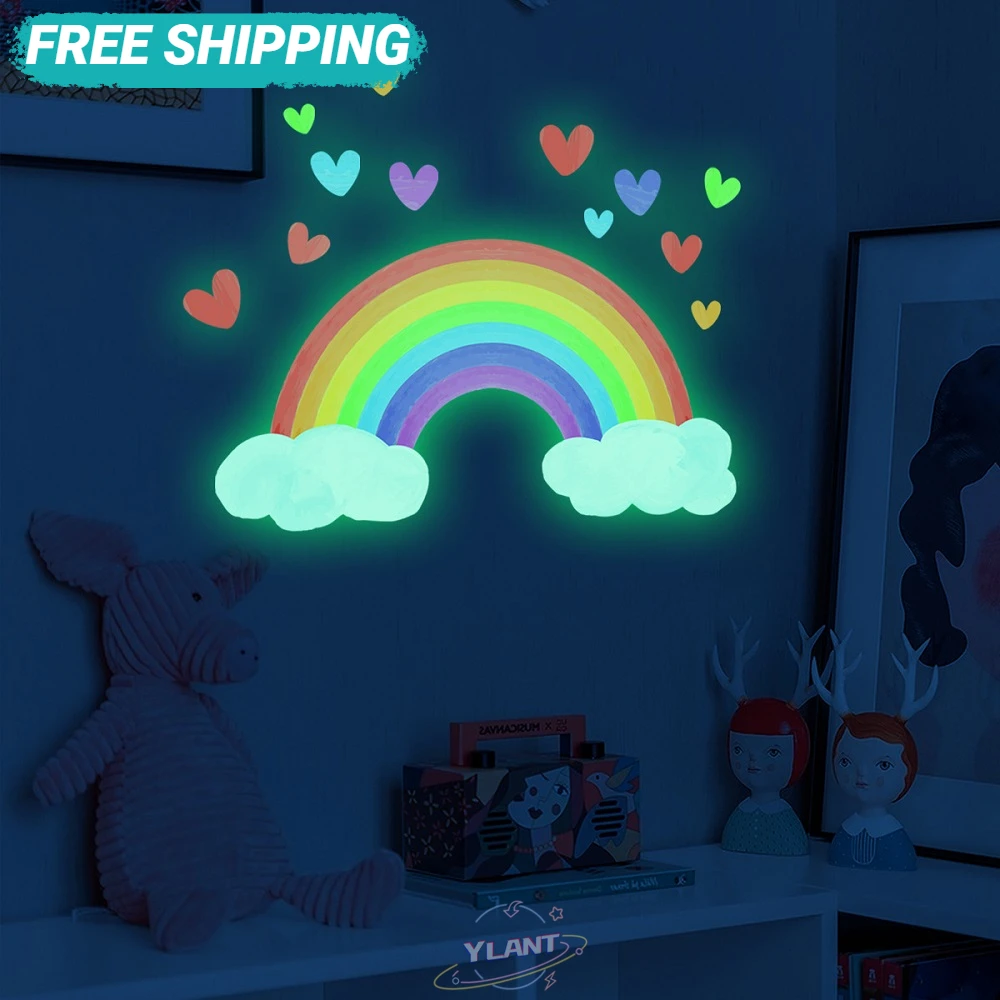 

Cartoon Rainbow Luminous Wall Stickers Glow In The Dark Fluorescent Cloud Heart Wall Decal For Baby Kid Rooms Nursery Home Decor