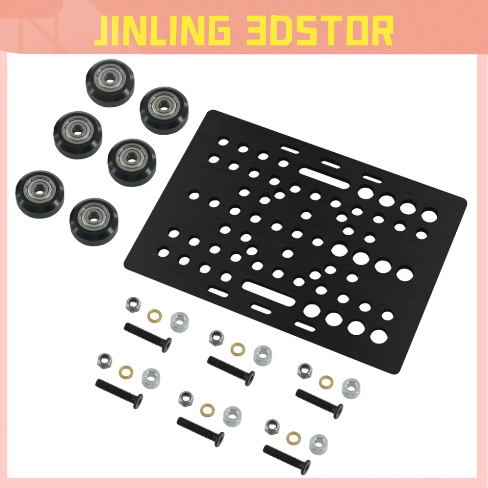 Piezas de impresora 3D, juego de placa de pórtico con ranura en V de aluminio negro, 20 - 80mm con ranura en V, Kit de rueda en V sólida POM para piezas de máquina CNC