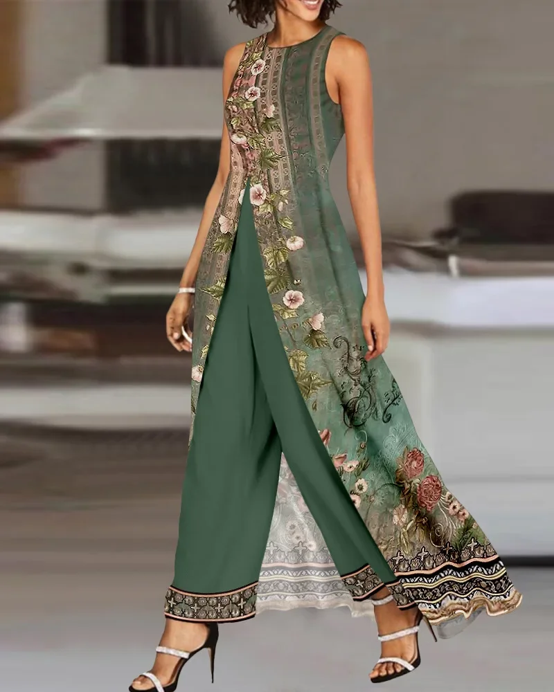 Женский комбинезон в стиле пэчворк Осенний с широкими штанинами и цветочным