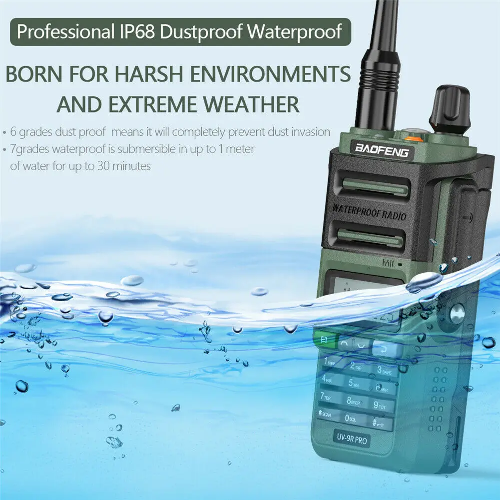 1PCS Baofeng walkie talkie uv 9r Pro IP68 Waterproof two way Radio uv 9 r pro  Powerful UHF VHF Long Range Ham CB Radios images - 6