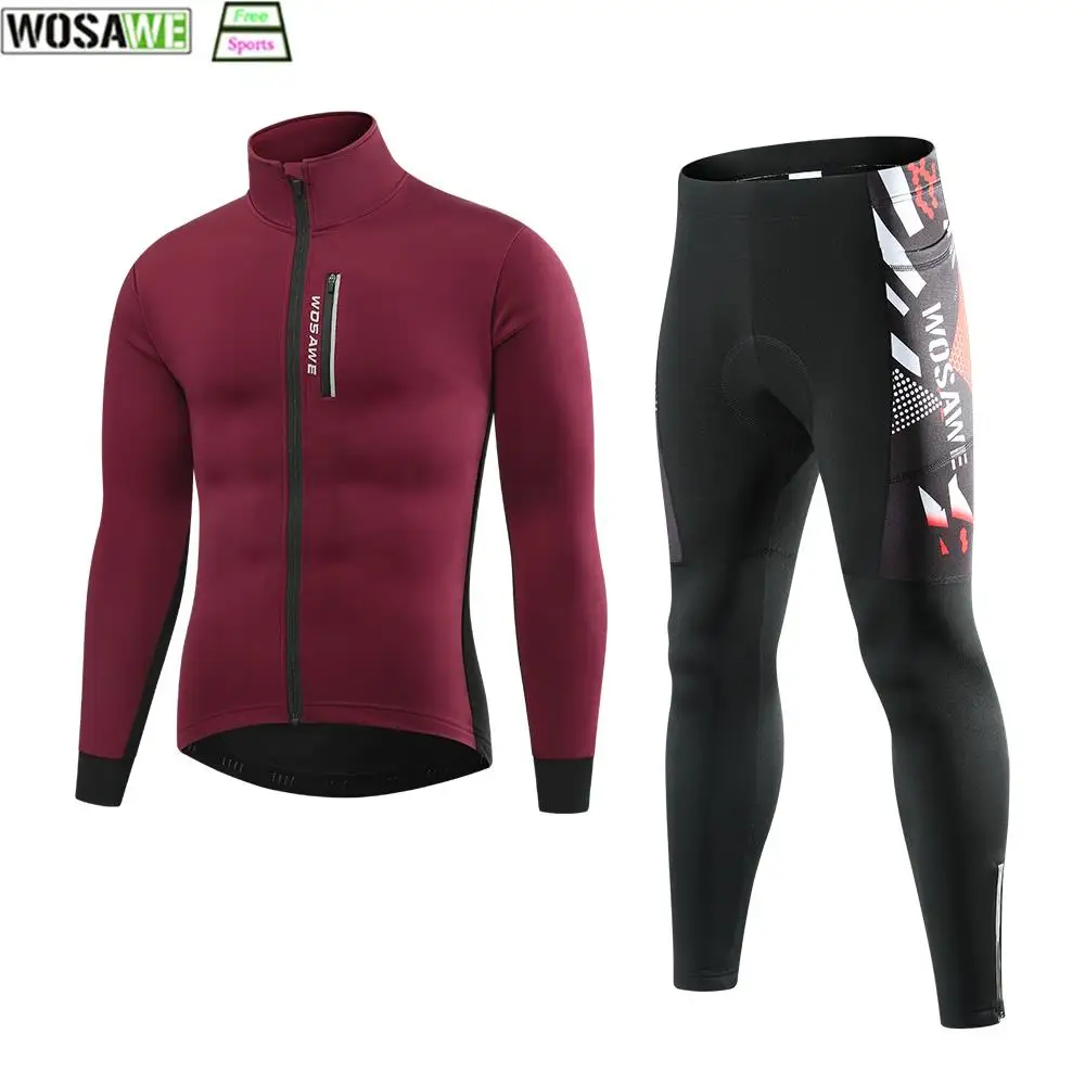 

WOSAWE Winter Thermal Fleece Set Cycling Clothes Men's Jersey Suit Sport Riding Bike MTB Clothing Bib Pants Warm Sets Ropa