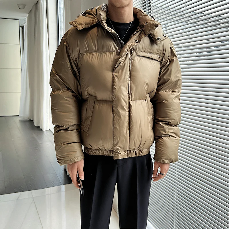 Winter Jacket Men Warm Fashion Thicken Bright Down Jacket Men Korean Loose Thick Hooded Short Coat Mens Parker Clothes M-XL