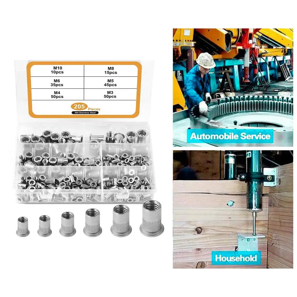 

Set of 205 Multi-functional Multi-purpose Rivet Nut High-strength Durable