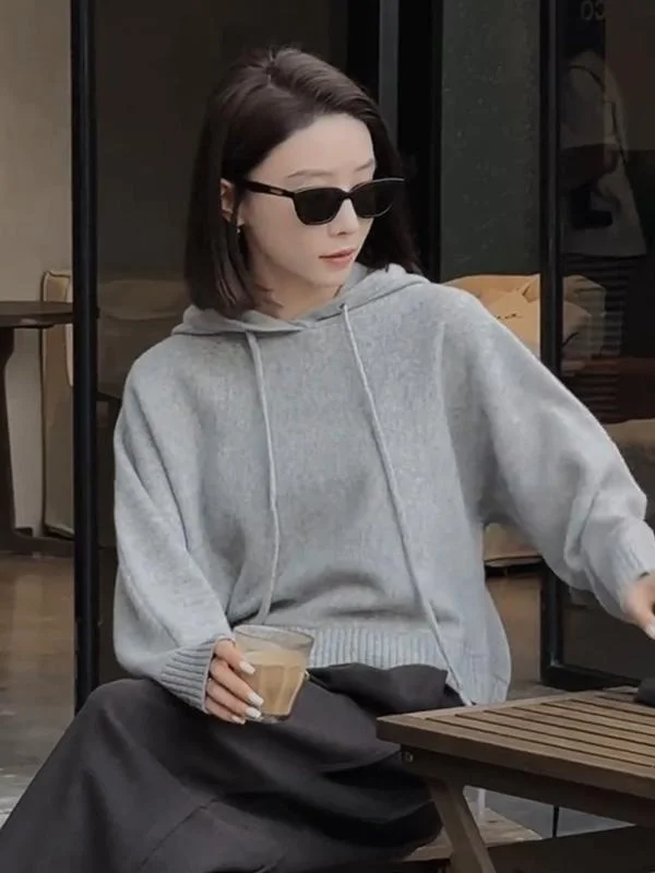 Женский вязаный свитер с свободным капюшоном Idle Sle осень-зима 2023 новый
