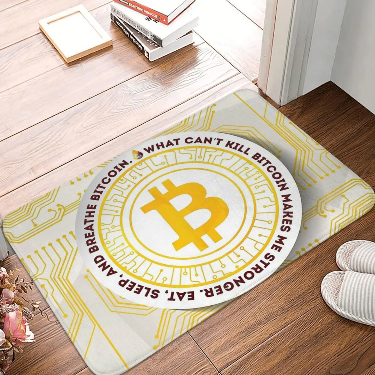 Bitcoin Virtual Currency Anti-Slip Doormat Kitchen Mat Eat Sleep Floor Carpet Entrance Door Rug Home Decor