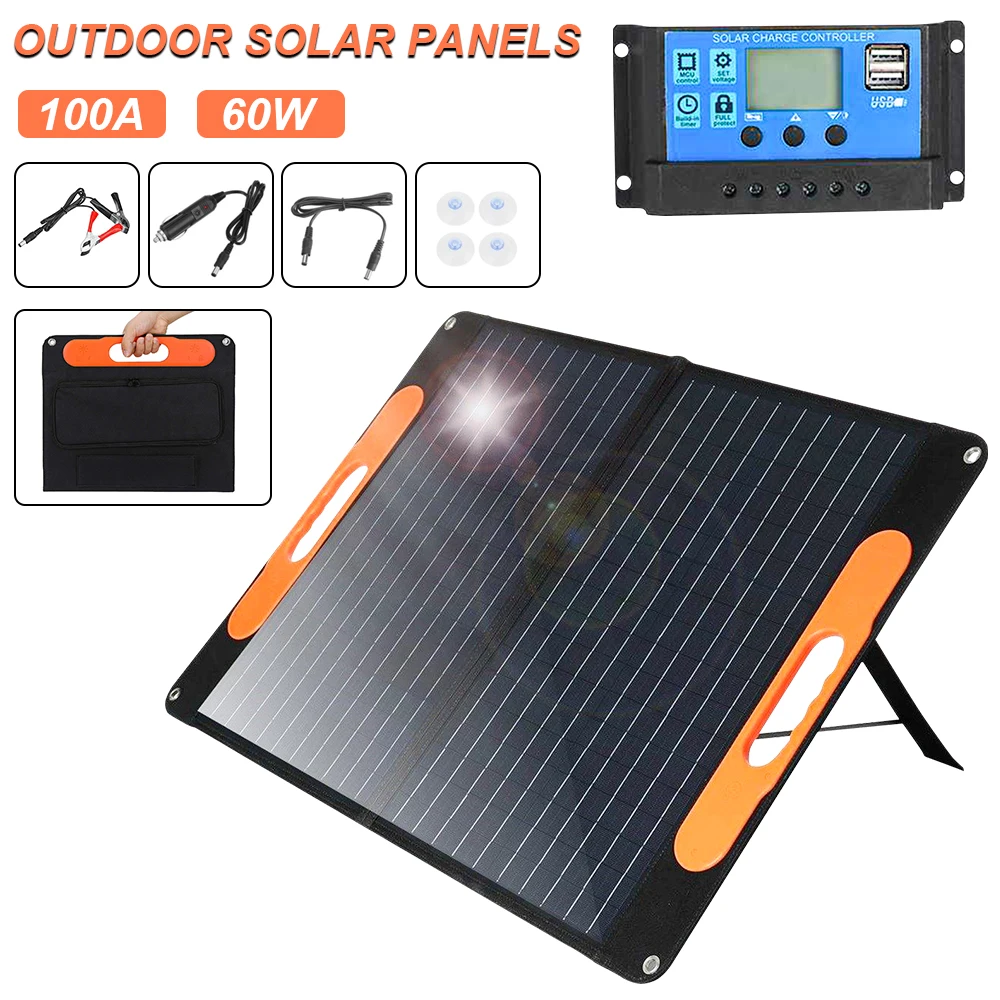 

60W Solar Panel Flexible 12V Portable Photovoltaic Power Panel With 100A Controller For Outdoor Travel MP3 Battery Charger