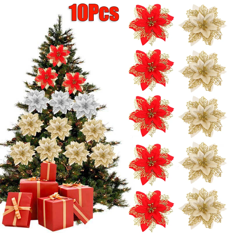 

5/10Pcs Christmas Artificial Flowers Xmas Tree Garland Ornaments New Year Gift Navidad Merry Christmas Decorations For Home 2023