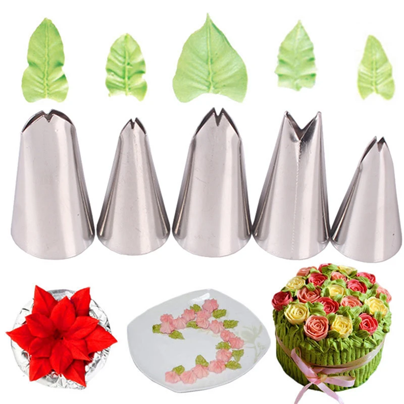 

5Pcs Set Leaves Nozzles Stainless Steel Icing Piping Nozzles Tips Pastry Tips for Cake Baking Decorating Tools Kitchen