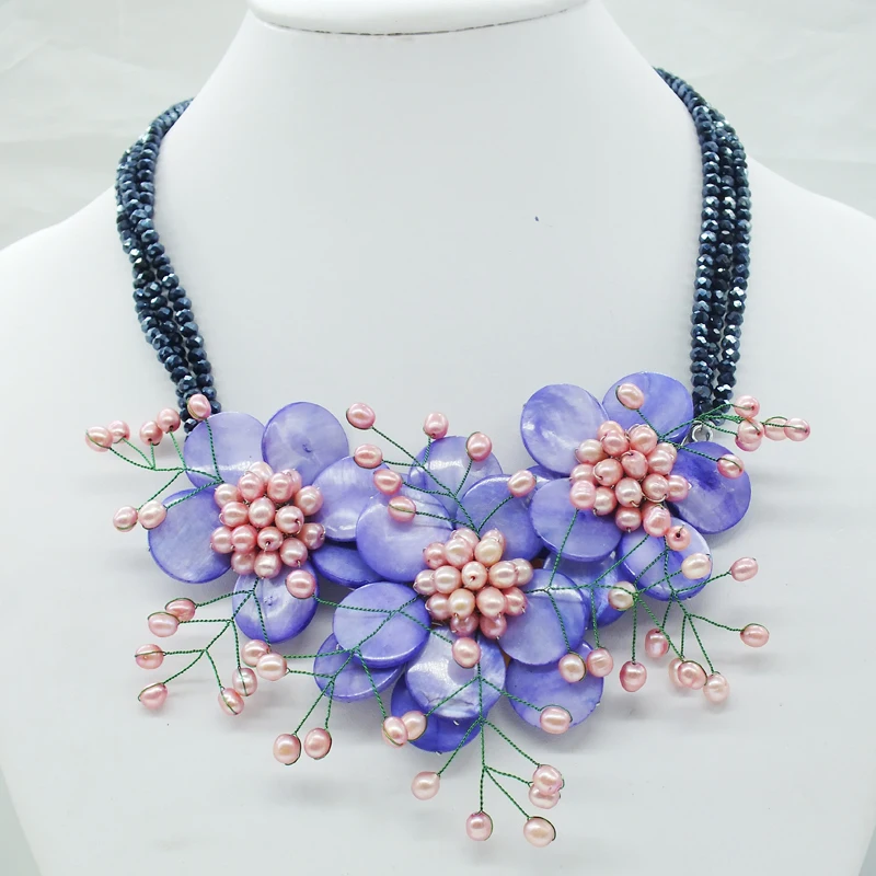 

Classic romantic Africa bride bpearl shell flower necklace 20"