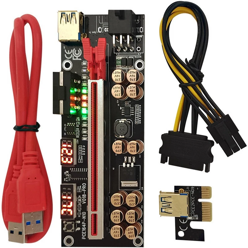 Фото Кабель USB 3.0 VER018 PRO PCI-E Riser Card 018 PLUS PCI Express 1X-16X, удлинитель PCIe-адаптера для майнинга BTC (черный)-DT30 №4