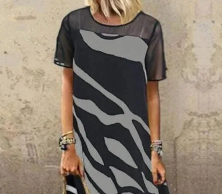 Женское шифоновое платье с Мозаичным принтом коротким рукавом в европейском и