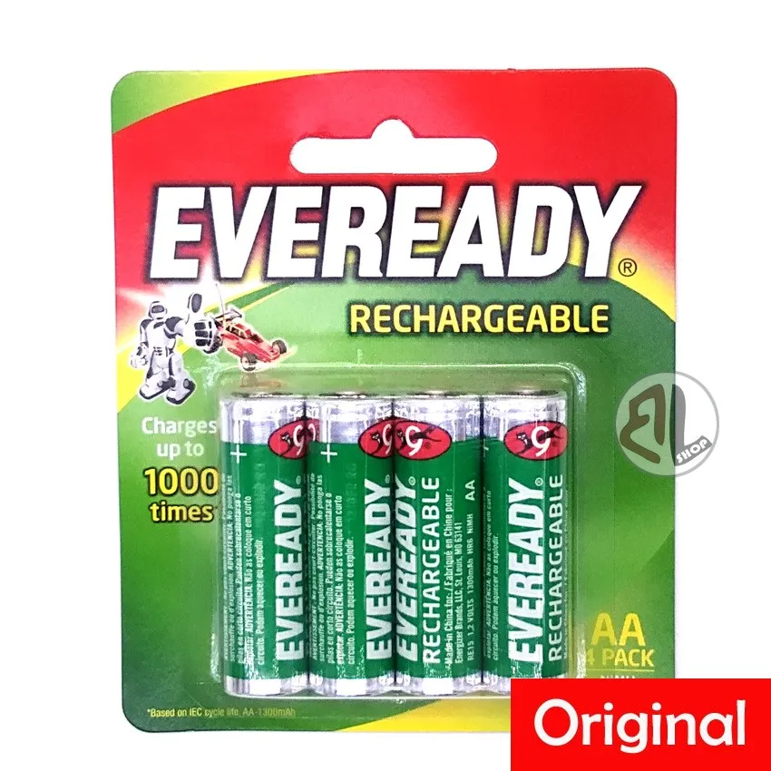 

New Official Eveready Rechargeable Batteries AA 4pcs/pk 1300mAh