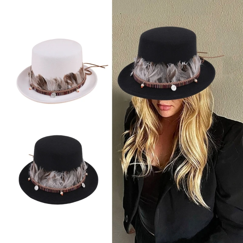 

Vintage Fedora Hat Ethnic Style Short Brim Western Cowboy Hat Versatile