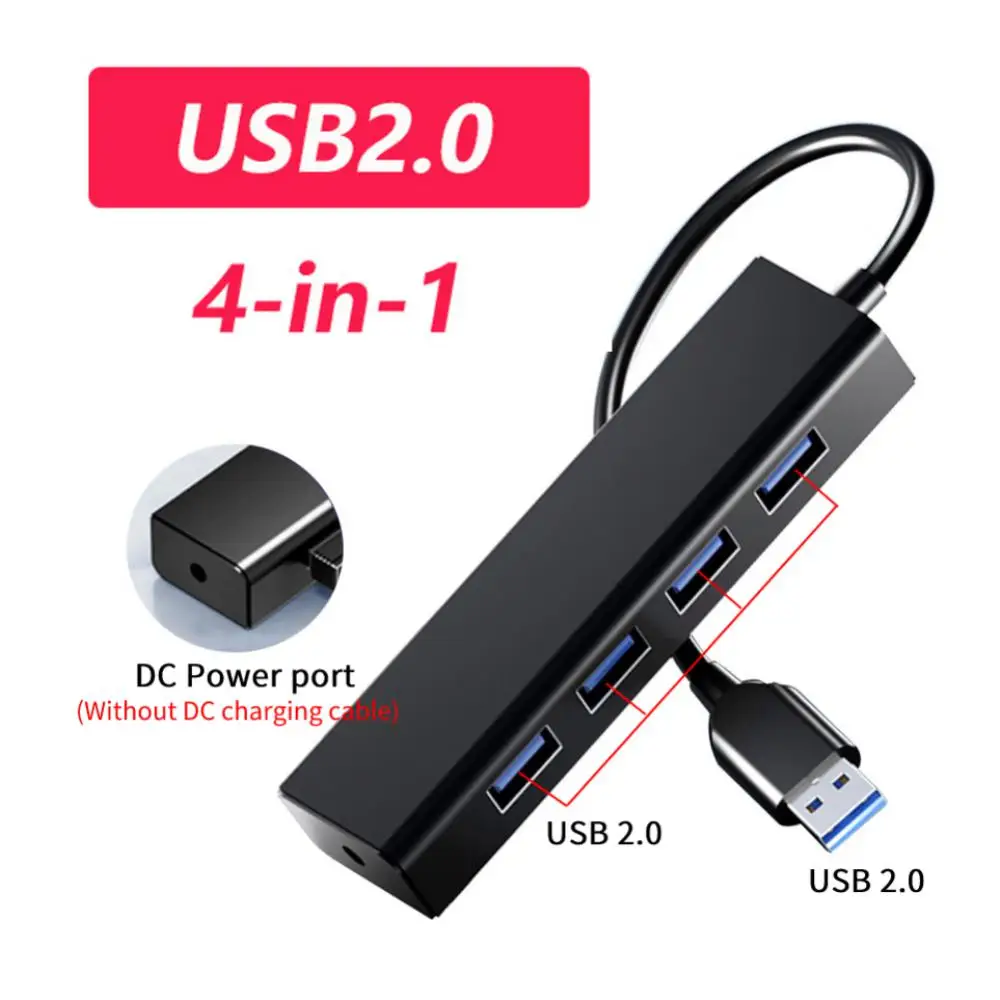 

4-in-1 Usb Hub Portable 480mbps Expander Usb 2.0 3.0 Multi-splitter Adapter Otg For Laptops Tablets Smartphones High-speed