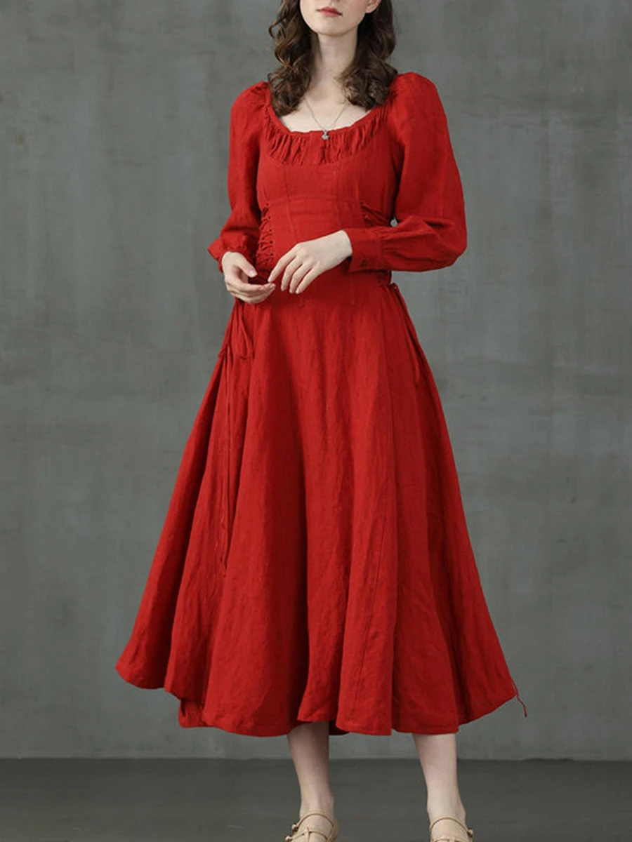 ZJLJAYCHOU женское платье с квадратным вырезом длинным рукавом высокой талией