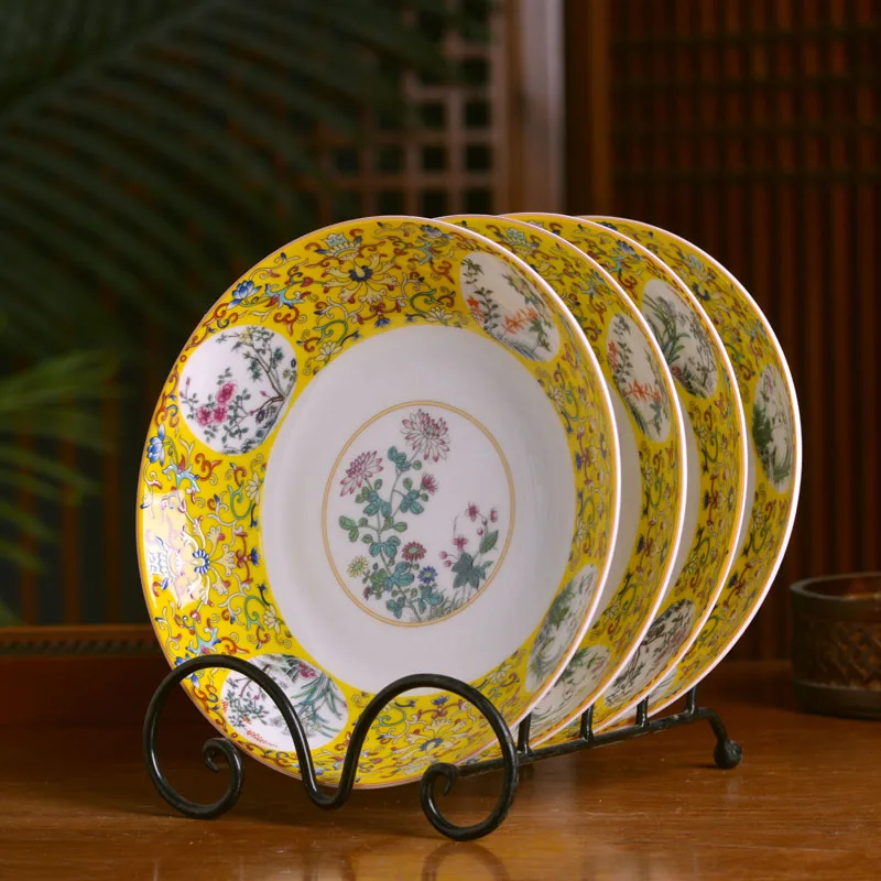 

8-inch Jingdezhen Ceramic Enamel Deep Dish Plate Chinese Family Bone China Round Deep Soup Plate Antique Tableware Plate