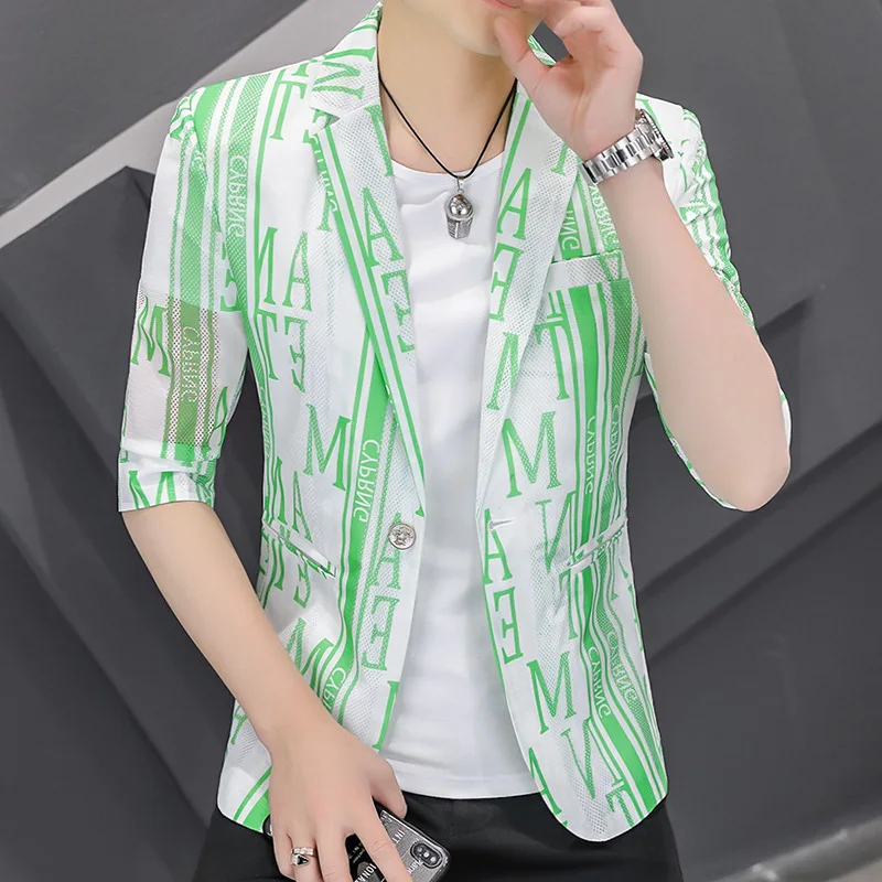 

HOO 2022 мужской новый летний блейзер с рукавом до локтя с принтом Молодежный Повседневный Тонкий Блейзер