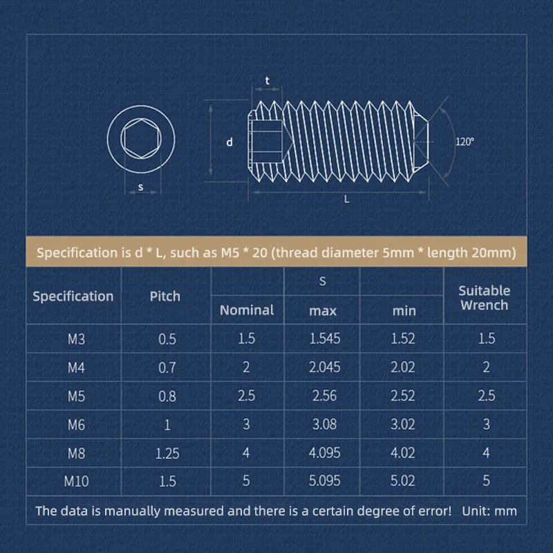 260 шт. набор латунных шестигранных винтов без головки M3 M4 M5 M6 3 ~ 10 мм с