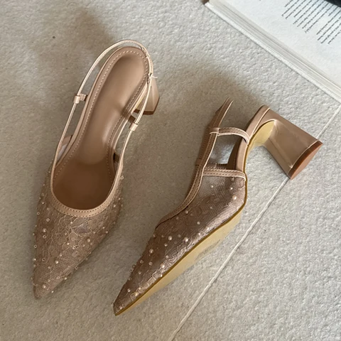 Aneikeh/2026, летние элегантные женские туфли-лодочки с острым носком и открытой пяткой, модные свадебные туфли на высоком каблуке с дышащей сеткой