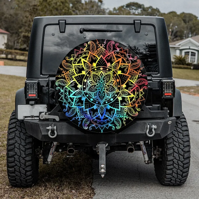 

Mandala Flower Camper Truck, Tie Dye Mandala Sunflower, Gift For Truck Lover, Car Decoration, Personalized Spare Tire Cover, Car