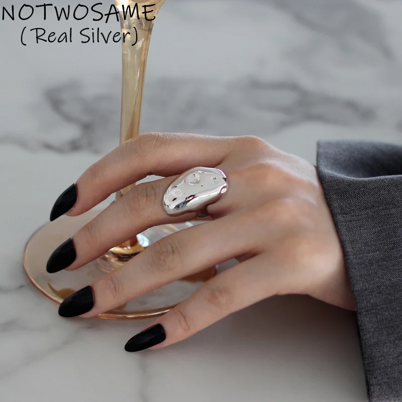 

NOTWOSAME Irregular Mushroom Rings for Women Creative Mirror Silver Jewelry Real 925 Sterling Silver Future Sense Modern Rings