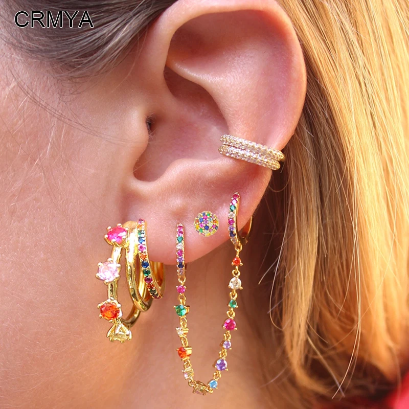 Серьги-подвески CRMYA женские цветные бриллианты с золотым покрытием модные