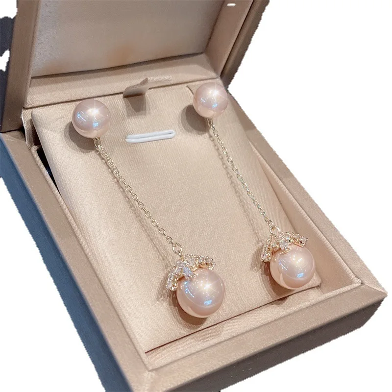 Fashion Zircon Stud Earrings for Women Fashion Korean Natural Freshwater Pearl Tassel Earrings Female Jewelry Gift