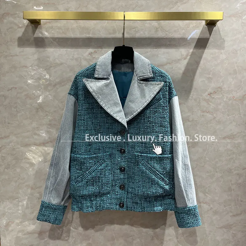 

Best Version Luxury Brand denim Jacket women Tweed Woolen Coat Letters Logoed Camellia Buttons Jackets Clothes with Silk lining