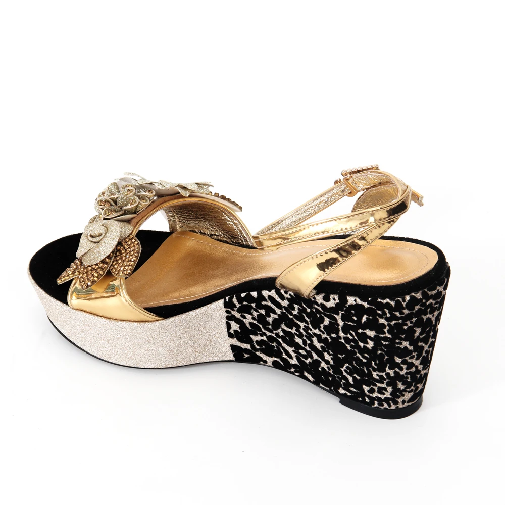 Gold with Black Wedge rhinestones Sandals Shoes for Women 2022 Designer Luxury Brand platform flower Sandal Woman Summer Fashion