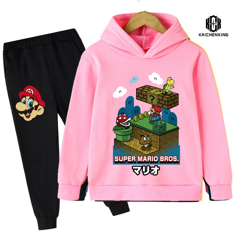 Одежда Super Mario Детский Повседневный Свитшот костюм спортивный костюм для мальчиков Детский спортивный костюм Толстовка Топ + штаны костюм из 2 предметов