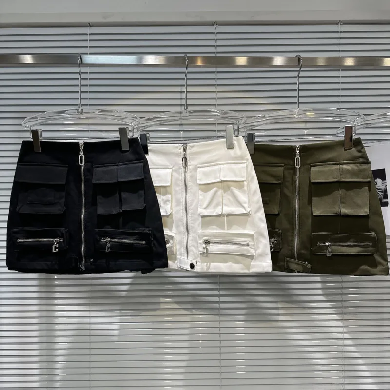 

PREPOMP 2023 Autumn New Arrival Multi Pockets Zippers Short Mini Slim Bodycon Skirt Women GL928