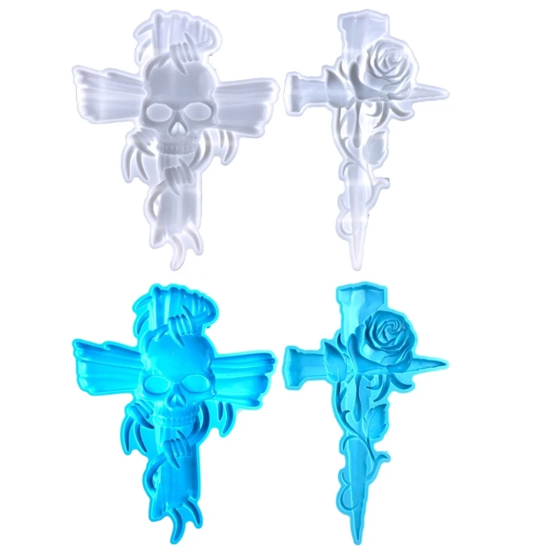 

2Pcs Semi-stereoscopic Rose Skull Crossed Ornaments Drop Glue Molds Diy Wall Pendant Desktop Decor Epoxy Silicone Mold