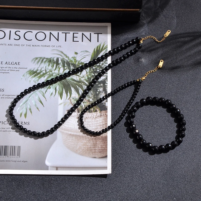 Браслет на ногу с ониксом Женский Ювелирное Украшение граненым черным Пляжная